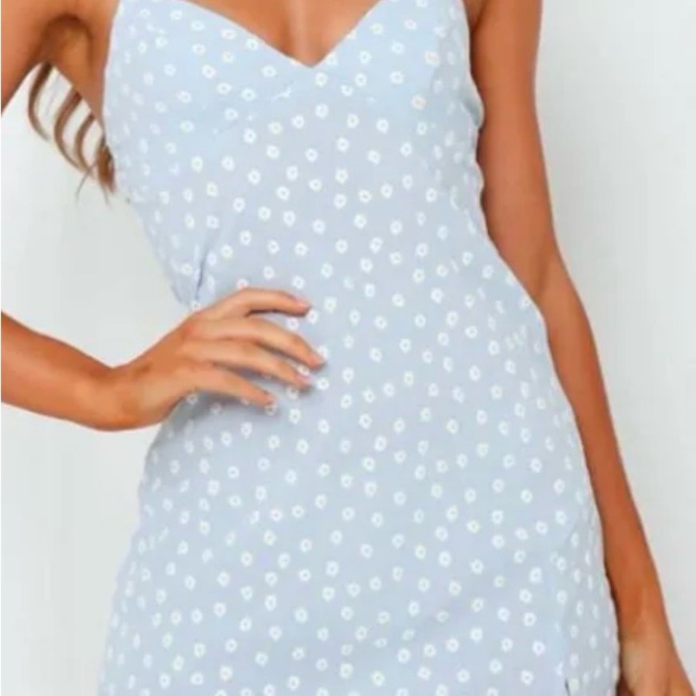 Hello Molly Powder Blue Strapless Floral Slip Dress